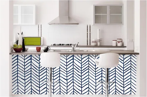 Miniatura 3 de HAOKHOME Papel tapiz azul marino para despegar y pegar, diseño moderno a rayas para baño, decoración extraíble de espiga de 17.7 pulgadas x 9.8 pies