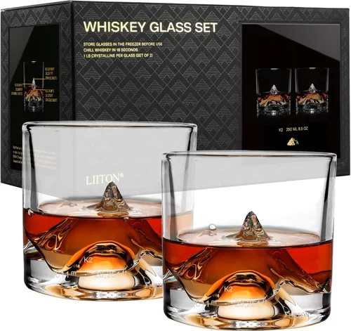 Miniatura 10 de LIITON Denali Mountain - Juego de 2 vasos de whisky de cristal pesado, vaso de bourbon congelable grueso de 1 libra cada uno, cócteles de cristal