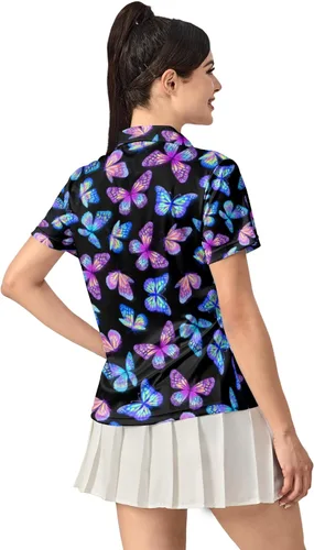 Miniatura 3 de QINGXUN Polo de manga corta con estampado gráfico para mujer, polo de golf que absorbe la humedad