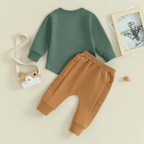 Miniatura 41 de Kuriozud Conjunto de 2 piezas de sudadera con cuello redondo y pantalones deportivos para niños pequeños para otoño e invierno