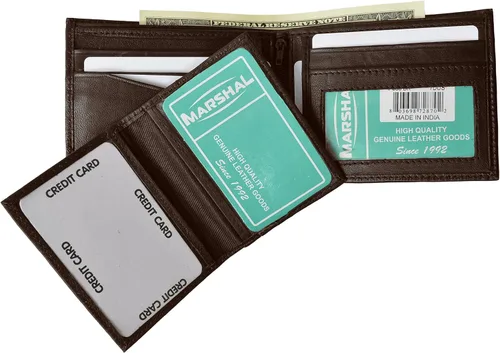 Miniatura 4 de Cartera de cuero genuino de calidad bi-fold ID con cremallera para hombre marrón