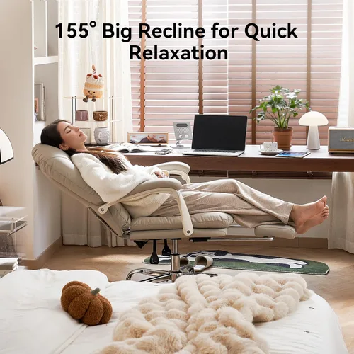 Miniatura 4 de EMIAH Silla de Oficina Ergonómica con Reposapiés Silla Entrecruzada con Ruedas Silla Ejecutiva de Oficina Reclinable Respaldo Medio Cuero PU Sillas