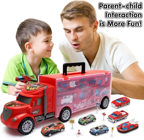 Miniatura 4 de Juguetes para niños de 3 a 4 años, juego de transporte de camiones grandes con 12 vehículos fundidos a presión, camiones, juguetes, autos, regalos