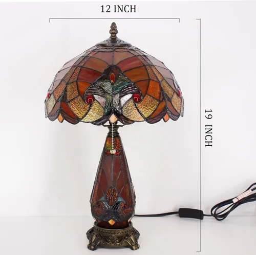 Miniatura 2 de Lámpara Tiffany de Vidrio Emplomado para Mesa de 12 x 19 Pulgadas Diseño Jarrón Madre e Hija Lámpara de Escritorio de Acento Luz Nocturna