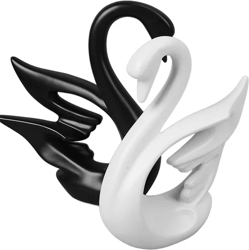 Miniatura 9 de Wnvivi 2 figuras de cisne, escultura de cisne de cerámica en blanco y negro, decoración moderna de cisne para pareja para dormitorio, estante