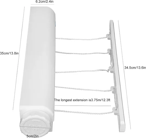 Miniatura 4 de Tendedero retráctil, tendedero extensible montado en la pared, tendedero retráctil montado en la pared para interiores y exteriores (L)