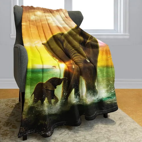 Miniatura 2 de HommomH Manta colorida de 50 x 80 pulgadas con diseño de elefantes al atardecer, manta de forro polar suave y esponjosa para mujer