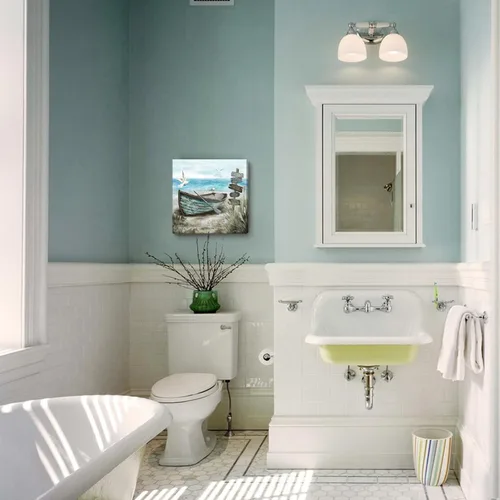 Miniatura 7 de Arte de pared para baño, decoración costera, barco náutico en la playa, lienzo con imagen de gaviota del océano, paisaje marino, arte de granja