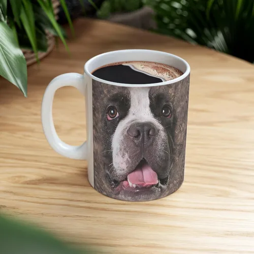 Miniatura 8 de Funny Gifts - Taza de café de cerámica blanca con diseño de perro matón americano a rayas, 11 onzas