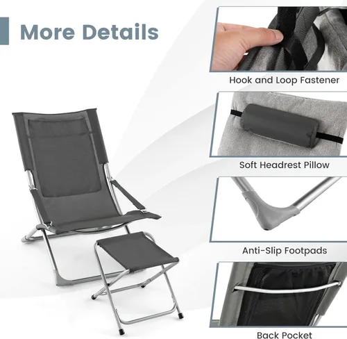 Miniatura 6 de Tangkula Juego de 5 sillas tipo bandolera para patio, sillas plegables de playa con otomana y mesa auxiliar, cojín de asiento extraíble