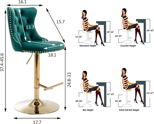 Miniatura 145 de Aoowow Juego de 2 taburetes de bar giratorios, taburetes de bar ajustables con respaldo de terciopelo copetudo, sillas de bar modernas tapizadas