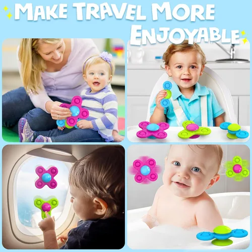 Miniatura 7 de Juguetes de baño giratorios con ventosa para niños de 1 año, 3 juguetes de baño giratorios para niños pequeños de 1 a 3 años
