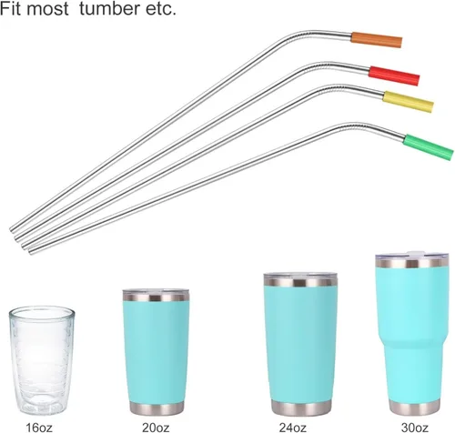 Miniatura 6 de MUTNITT Juego de 20 popotes de acero inoxidable doblados reutilizables de 10.5 pulgadas con 20 puntas de silicona, 5 cepillos de limpieza, 1 estuche