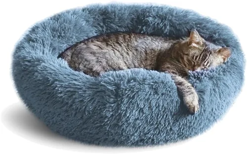 Miniatura 17 de Whiskers & Friends Camas para gatos de interior, cama mullida y calmante para gatos con forma de dona, cama para perros pequeños lavable, camas Gris