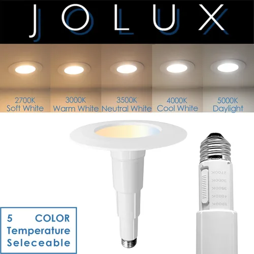 Miniatura 2 de Jolux Luz LED ajustable de 4 pulgadas 5CCT para remodelación, 2700K-5000K CCT seleccionable, 6W = 40W 500LM, base E26 regulable, borde biselado