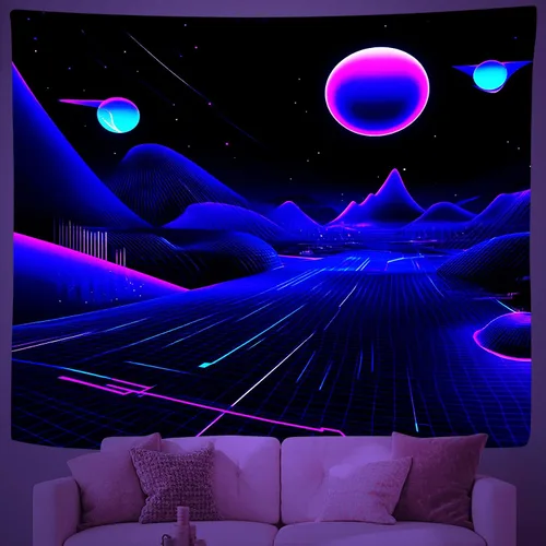 Miniatura 8 de QpaZynthy Tapiz de túnel de luz negra, tapiz de onda de vapor que brilla en la oscuridad, tapiz reactivo a los rayos UV, tapices de luz negra, neón