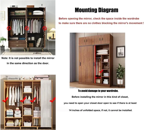 Miniatura 5 de Espejo de armario Hideaway - Espejo retráctil de longitud completa, 35 x 16 pulgadas, montado en la pared, adecuado para dormitorio, vestuario