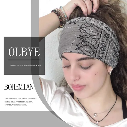 Miniatura 6 de Olbye Diademas anchas para mujer, diadema bohemia anudada, bandas elásticas antideslizantes para el cabello, diademas florales africanas, bandas