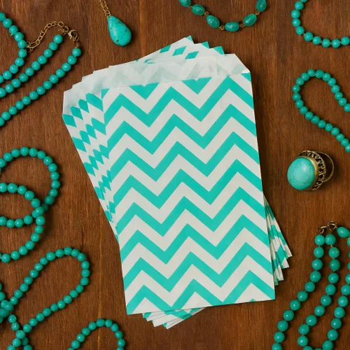 Miniatura 2 de 888 Display - 200 piezas de bolsas de regalo de papel Chevron verde azulado de 4 x 6 pulgadas, bolsas planas de ventas de compras