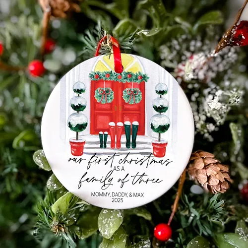 Miniatura 3 de Adorno de Navidad de familia de tres – Regalos para padres recién nacidos – Regalos para padres nuevos para parejas – Adornos de Navidad 2