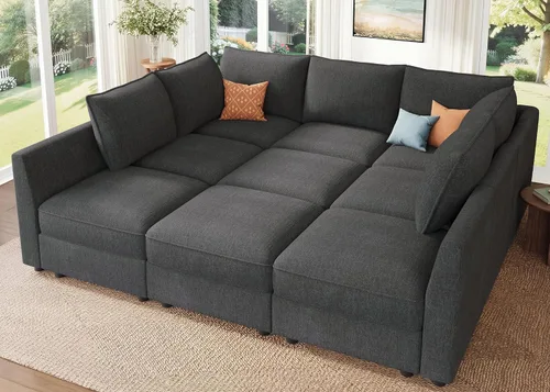 Miniatura 50 de HONBAY Sofá seccional modular con almacenamiento en forma de L sofá seccional, sofás convertibles para sala de estar - verde