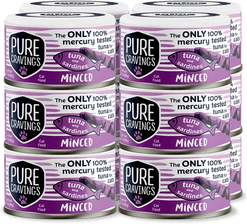 Miniatura 11 de Pure Cravings Comida enlatada húmeda de atún y caballa picada para gatos, 100% atún probado con mercurio, lata húmeda para gatos, sin granos