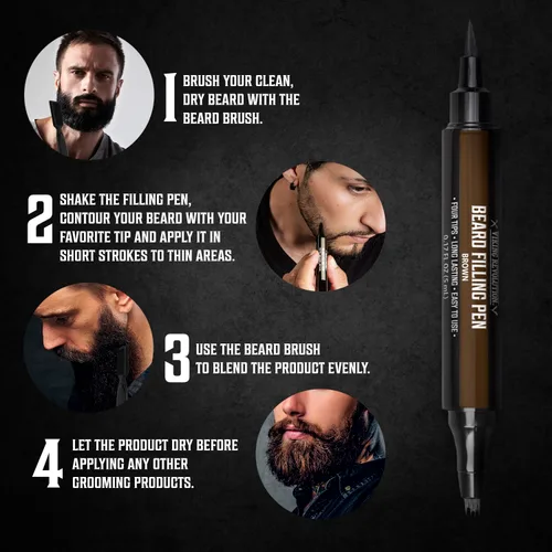 Miniatura 4 de Viking Revolution Bolígrafo para Barba (Paquete de 2) - Relleno de Lápiz de Barba Marrón para Hombre Lápiz para Barba de Hombre - Kit de Bolígrafo
