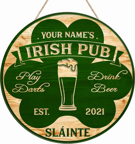 Miniatura 12 de ARTSY WOODSY Letrero de madera de pub irlandés personalizado (no tallado real), decoración del día de San Patricio, accesorios de placa de arte