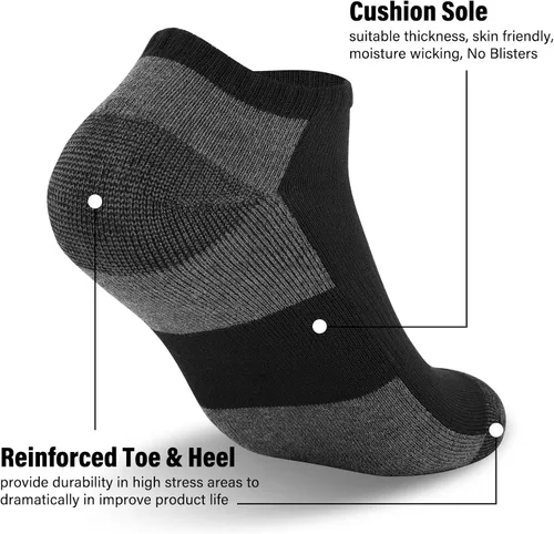 Miniatura 5 de COOPLUS Paquete de 12 calcetines tobilleros acolchados para hombre, calcetines casuales transpirables de corte bajo (talla de zapato 6-12)
