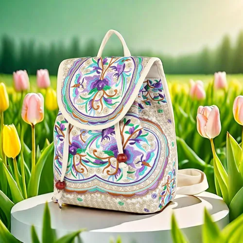 Miniatura 2 de Goodhan Vintage bordado mujeres mochila étnica viaje bolso hombro beige, Púrpura, Mochilas Daypack