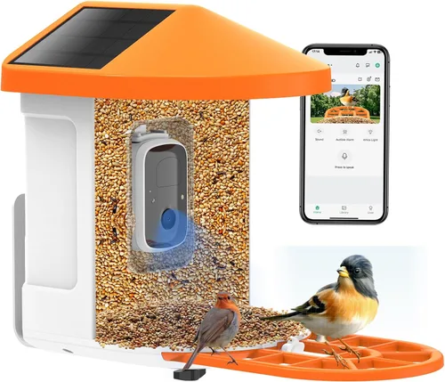 FVVL - Comedero para pájaros con cámara alimentado por energía solar, cámara inteligente de alimentación inteligente para aves con visión de color