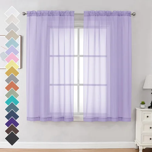 Miniatura 121 de OVZME - Cortinas traslúcidas blancas de 45 pulgadas de largo, 2 paneles, cortinas de gasa con bolsillo para barra para ventanas pequeñas, cada una