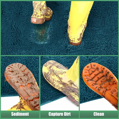 Miniatura 4 de IM HOME Alfombra absorbente de chenilla para puerta exterior de 48" x 30", tapetes para puertas fangosas lavables para perros, alfombra Azul Teal