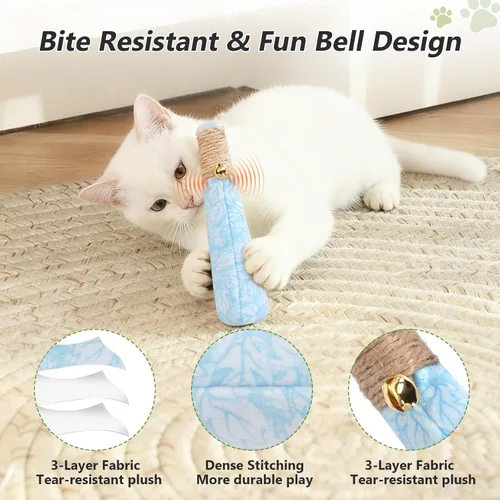 Miniatura 4 de Paquete de 3 juguetes de hierba gatera para gatos, divertidos juguetes para gatos con cuerda dental y cascabel, juguetes 100% orgánicos de hierba