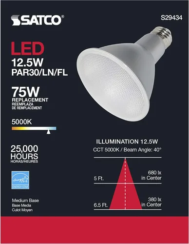 Miniatura 6 de Satco S29434 PAR30LN LED de 12.5 vatios 5000K paquete de 6 cumplen con California