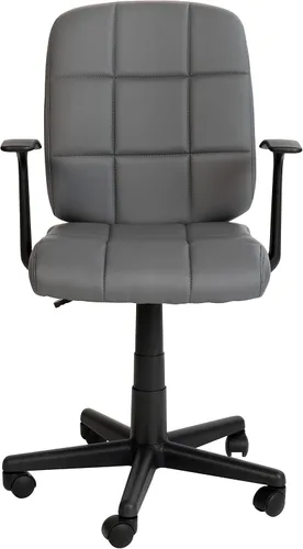 Miniatura 7 de Flash Furniture Clayton - Silla giratoria de respaldo medio con brazos, tapicería de vinilo gris, respaldo copetudo y giro de 360°