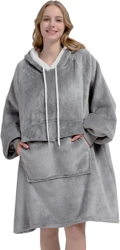 Miniatura 22 de Qeils Manta con Capucha Portátil para Mujeres, Cómoda Sudadera Sherpa como Regalo de Cumpleaños y Navidad, Chaqueta de Gran Tamaño con Capucha