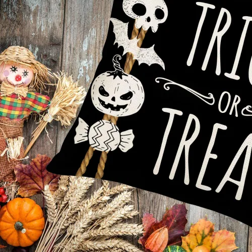 Miniatura 5 de Fukeen Juego de 4 fundas de almohada de 16 x 16 pulgadas con texto en inglés «Happy Halloween», «Truco o trato», fantasma, fantasma, horror