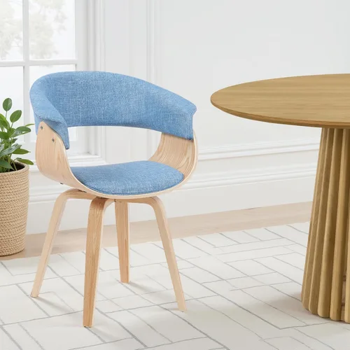 Miniatura 22 de Armen Living Silla de verano moderna de mediados de siglo en tela azul con acabado de madera de nogal - Juego de 2