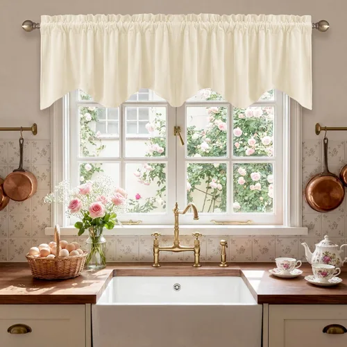 Miniatura 56 de StangH Cortinas decorativas de lujo, cenefa azul con bloqueo de luz, cenefa festoneada para ventana pequeña con bolsillo sólido para barra, cortina