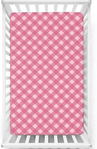 Miniatura 8 de Sábana bajera ajustable para cuna pequeña con temática de cuadros rosados, sábanas portátiles para cuna, suaves y elásticas, sábana bajera para cuna