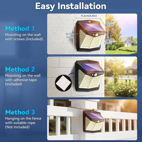 Miniatura 6 de Claoner - Luces solares con sensor de movimiento [128 LED/4 paquetes], luces para exterior con 3 modos de iluminación con 270° de angulo