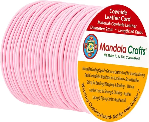 Miniatura 62 de Mandala Crafts Cordón Redondo de Cuero de Piel de Vaca Genuino Beige para Fabricación de Joyas Kumihimo Carrete de Cuerda de Cuero - Cordón