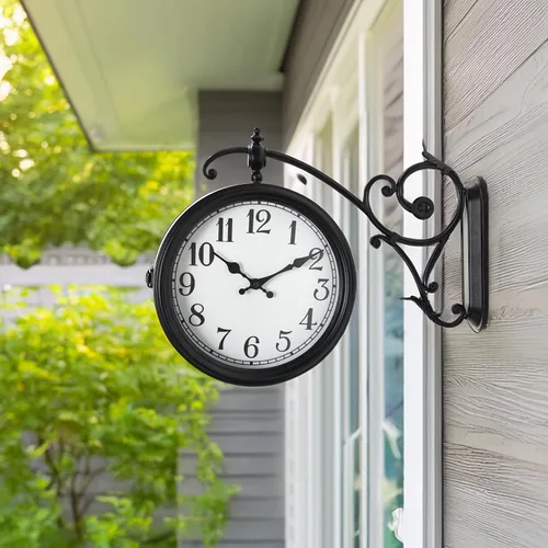 Miniatura 6 de Reloj de pared de doble cara, reloj de pared vintage de metal europeo, relojes de pared grandes de esquina antiguos para jardín, interior, exterior
