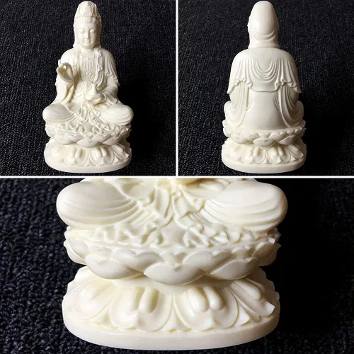 Miniatura 4 de Kingzhuo Estatua de la diosa china, hermosa estatua de Kuan Yin en loto, 5.1 pulgadas de alto (material de poliresina)