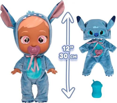 Miniatura 4 de Cry Babies Disney Stitch - Muñeca de bebé de 12 pulgadas, pijamas con temática de Stitch, para niñas y niños de 18 meses en adelante