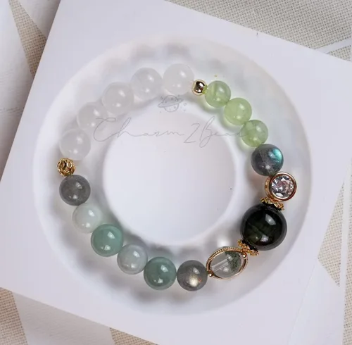 Miniatura 135 de Precious Gemstone Natural Crystal Healing Bracelet, Rutilated Quartz, Moonstone, Quartz Handmade Original Design Bracelet