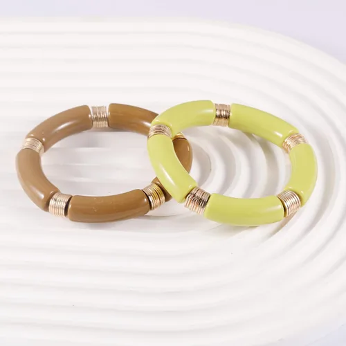 Miniatura 6 de PIPITREE Brazalete de tubo de bambú para mujer, grueso, curvado, apilable, acrílico transparente, cuentas coloridas, elásticas, pulseras de oro