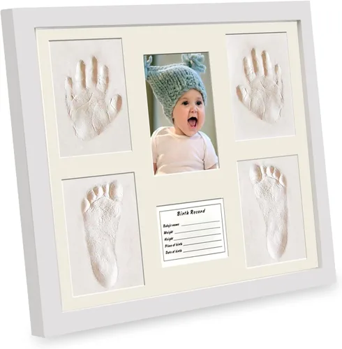 MICKYU Kit de huellas y huellas para bebé, marco de madera de arcilla seca al aire para recién nacidos, pantalla de fotos para nuevos padres, 13 x