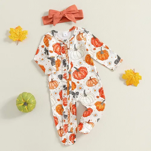 Miniatura 2 de BemeyourBBs Ropa para bebé recién nacida, con volantes, cierre de cremallera, mameluco con diadema
